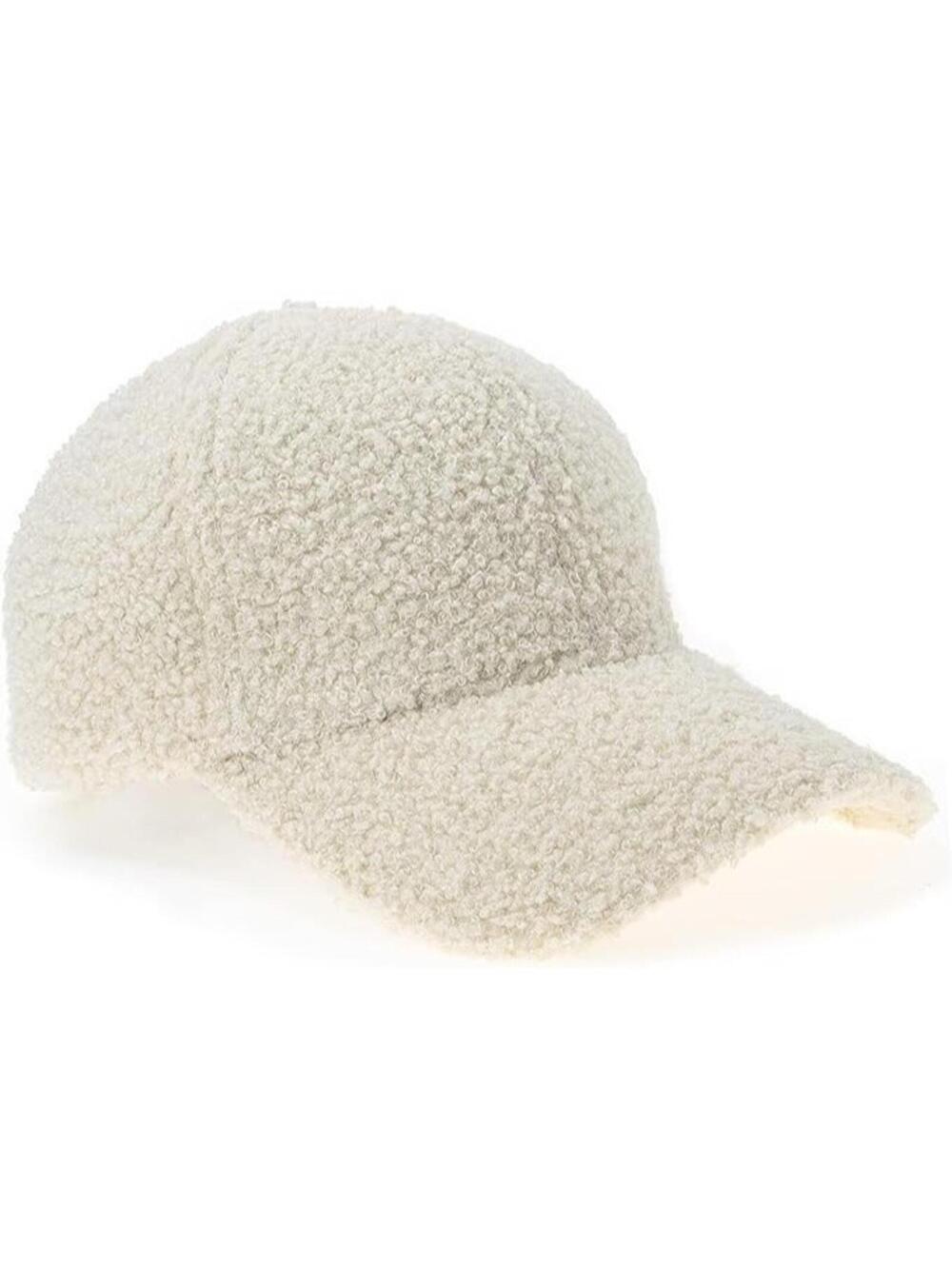 Women's Beige and Cream Lamb-Wool Look Teddy Fleece Baseball Cap